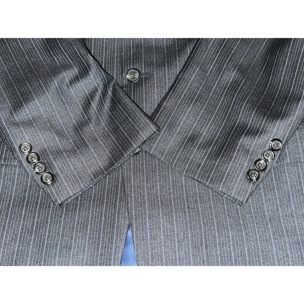 Ralph Lauren Charcoal Blue Pin Stripe Suit Jacket Men's 46 Virgin Wool 3 Button